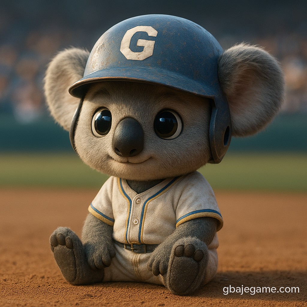 gbaje ব্র্যান্ডের স্টেডিয়ামে ইউনিফর্ম পড়ে হাতে ক্রিকেট ব্যাট ধরা একটি চরিত্র