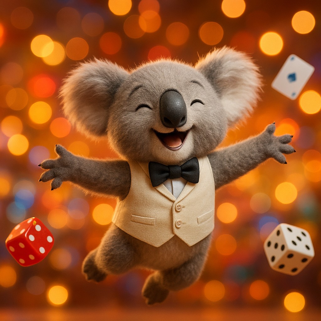 সোনালি আলো ও তাস-ডাইস ঘেরা উল্লাসিত একটি চরিত্র gbaje